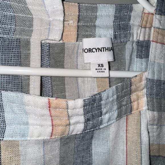 For Cynthia Womens Shift Tank Striped Linen Button Down Summer Dress Size XS - Picture 2 of 7